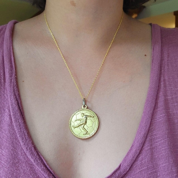 Vintage Gold Soccer Football Medallion Necklace - Picture 2 of 8